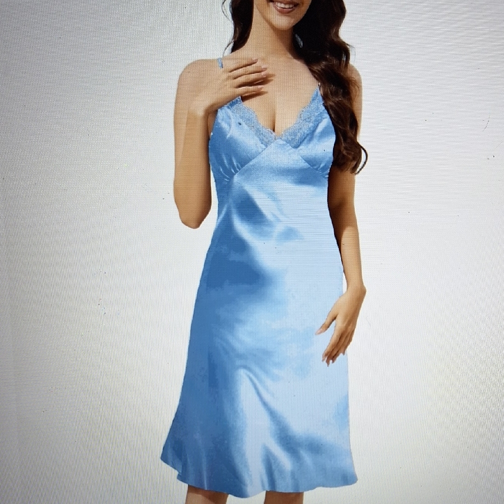Elegant Blue Lace Trim Nightgown New
